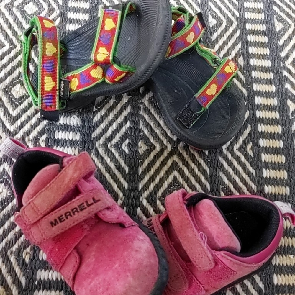 Adventure baby girl! Heart Teva sandals and pink Merrell hiking boot